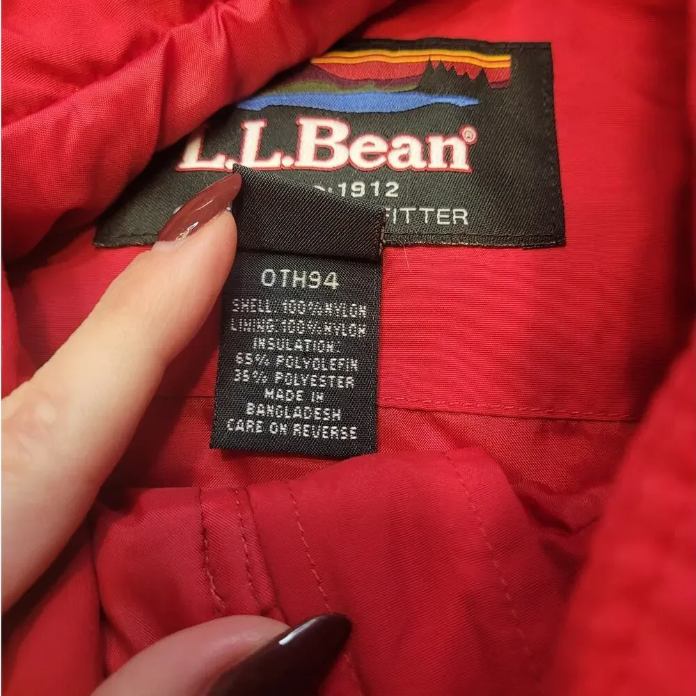 Vintage LL Bean Nylon Full Zip Shell Jacket Hoodie Hoodie Red Mens Large VTG